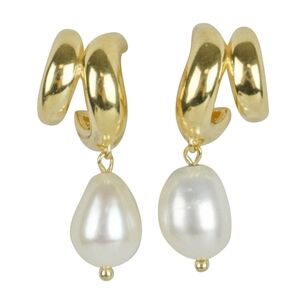 Nwt Shashi Mariko Elegant Gold and Pearl Drop Earrings